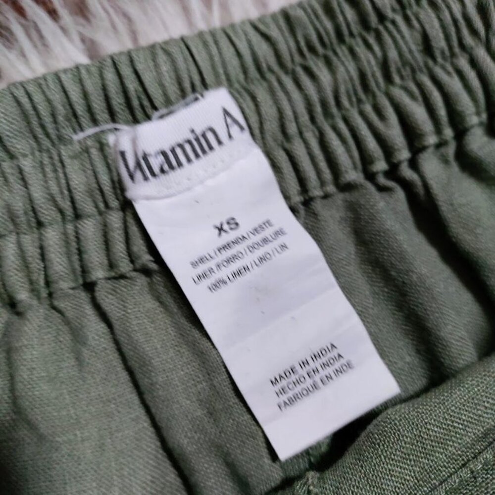 Vitamin A High Rise Womens Size XS Elastic Waist Wide-Leg Linen Pants Sage Green - Picture 5 of 9